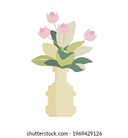 Flowers in vase Small Tulipes Flat isolated illustration