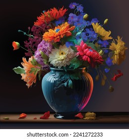 flowers in vase, still life painting style