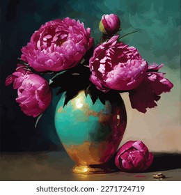 flowers in vase, still life painting style. vector illustration	