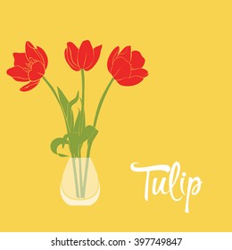 Flowers in a vase. Tulips on a yellow background