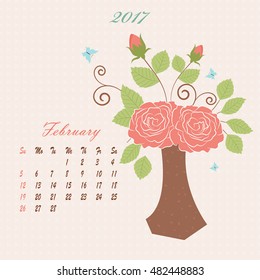 Flowers in vase - vector calendar for 2017 year