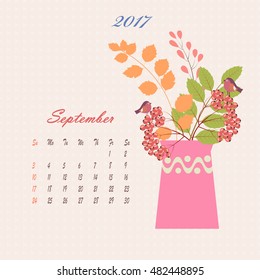 Flowers in vase - vector calendar for 2017 year