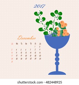 Flowers in vase - vector calendar for 2017 year