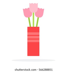 Flowers in a vase vector flat material design object. Isolated illustration on white background.