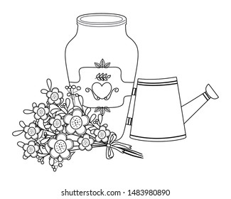 Flowers vase and watering can vector design