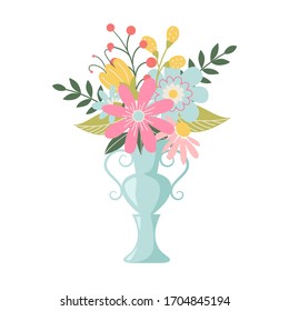 Flowers in vases. Flower pots icons. Wedding flower bouqet Vector Illustration on white background