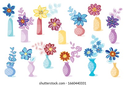 Flowers in the vases separate elements, vector