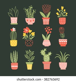 flowers in vases. Vector collection
