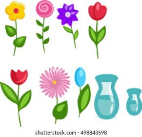 flowers, vase,vector.