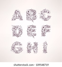 Flowers vector alphabet letters (a b c d e f g h i )