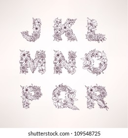 Flowers vector alphabet letters ( j k l m n o p q r )