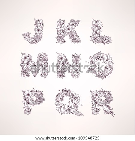 Flowers vector alphabet letters ( j k l m n o p q r ) Foto stock © 