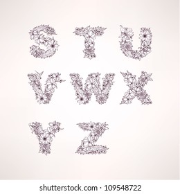 Flowers vector alphabet letters ( s t u v w x y z )