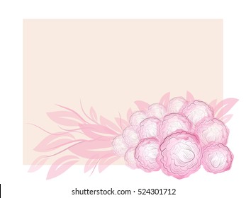 Flowers vector background in pink and beige watercolor imitation with copy space