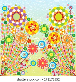 Flowers. Vector background. Use for advertising, packaging, ads, postcards, invitation. Colored grunge for summer design. 