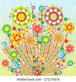 Flowers. Vector background. Use for advertising, packaging, ads, postcards, invitation. Colored grunge for summer design. 