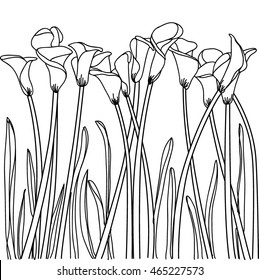 flowers vector. black and white.
