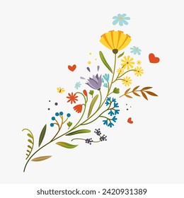 Flowers in vector. Bouquet of flowers in vector. Decorative element from flowers in vector.