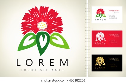  Flowers vector with business card template.