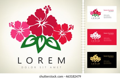  Flowers vector with business card template.