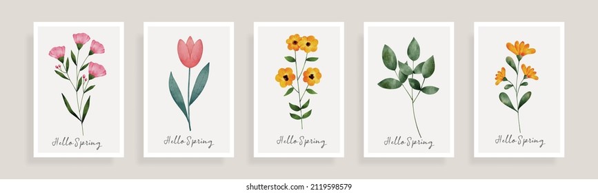 Flores colección vectorial de ramas y hojas en un hermoso estilo de acuarela vintage.
Bouquet de flores, arte natural para la primavera de bienvenida, invitaciones de boda y regalos para las mujeres Tarjetas de felicitación