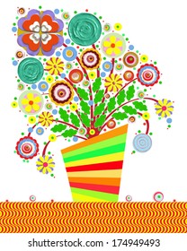 Flowers, vector, decorative floral set in the pot. Designs can be use for fashion, mass print production, advertising, web and other various applications. 