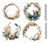 flowers vector design frame , A cute vintage floral and foilage wreath collection