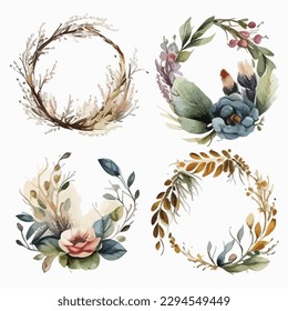 marco de diseño de vectores de flores, colección de coronas florales y folclóricas lindas