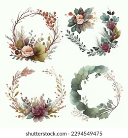 flowers vector design frame , A cute vintage floral and foilage wreath collection