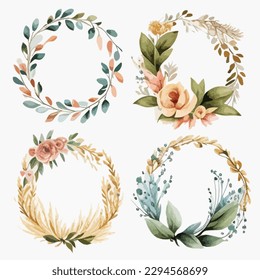 flowers vector design frame , A cute vintage floral and foilage wreath collection