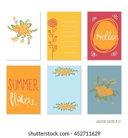 flowers Vector design templates for journal cards, scrapbooking cards, greeting cards, gift cards, patterns, blogging. Planner cards. Cute doodle. Printable templates set.