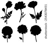 Flowers Vector Files Set, Black with White Background, Illustration, Leaf Vactor Set, eps