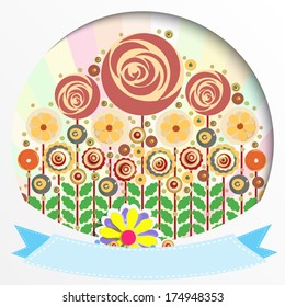 Flowers, vector, floral composition with place for text, paint texture