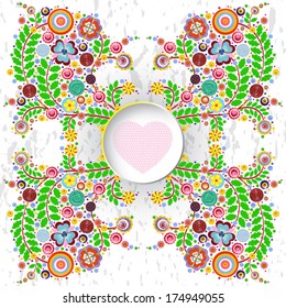 Flowers, vector, floral composition with place for text, paint texture