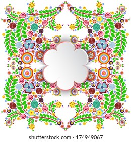 Flowers, vector, floral composition with place for text, paint texture