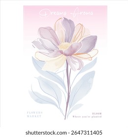 flowers vector graphics. summer tropical flowers. printed t-shirt design for men and women's, flower graphic in vector, Vintage Doted flowers print, Dreams aroma slogan text print design
