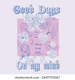 flowers vector graphics. summer tropical flowers. printed t-shirt design for men and women's, Vintage Line flowers print, flowers graphic in vector