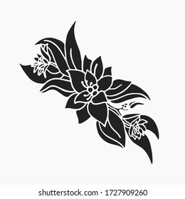 Flowers vector. Hand draw silhouette illustration on white background. Isolated element for design of pattern,cosmetics, greeting card, flaer, poster, banner, wedding invitation,  template tattoo.