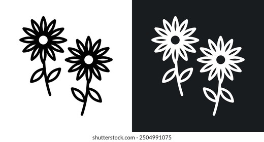 Flowers vector icon set black and white filled and outlined style.