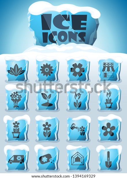 flowers\
vector icons frozen in transparent blocks of\
ice