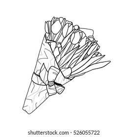 Flowers, vector illustration, bow, tulips, bouquet