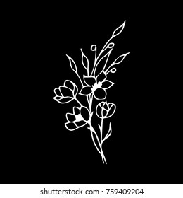 Flowers vector illustration. Doodle style. Design, print, logo, decor, textile, paper