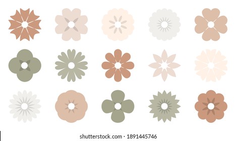 Ilustración vectorial de flores. Colección de flores en color pastel. Flores de primavera aisladas en diseño plano