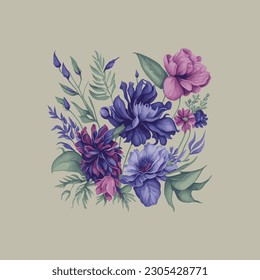 Flowers Vector Illustration - High-quality, vibrant floral design perfect for prints, patterns, and gift wrapping papers. Add a touch of natural beauty to your projects.