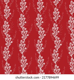 Flores Ilustración vectorial sin fisuras con fondo rojo. Excelente para textiles, tela, papel envolvente y cualquier impresión.