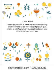 Flowers. Vector illustration of the flowers in simple cartoon flat style. Template for your text. Ideal for cards, invitations, party, kindergarten, preschool and children.