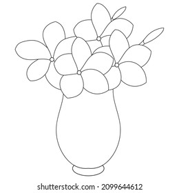 Flowers vector and Line Arts. Flowers in vase for coloring page. Vector illustration.