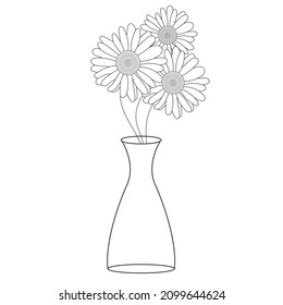 Flowers vector and Line Arts. Flowers in vase for coloring page. Vector illustration.