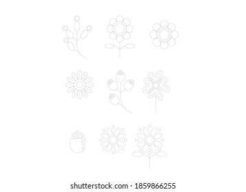 flowers, vector linear illustration on a white background