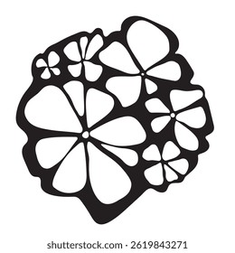Flores. Ilustração monocromática vetorial de flores florescentes estilizadas isoladas sobre fundo branco.